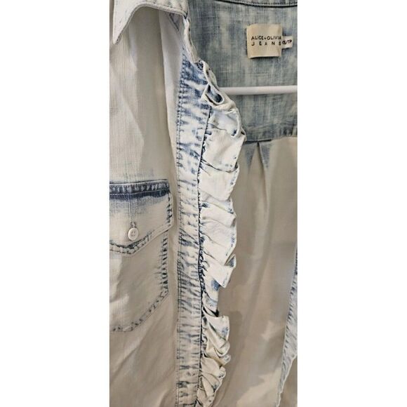 Alice + Olivia Womens Hannah White Ruffled Denim Button-Down Top Size XS - Picture 5 of 9